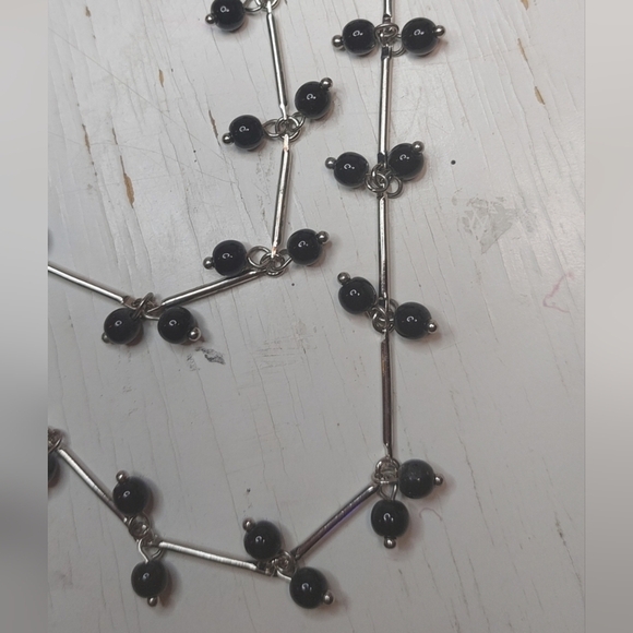 Double Layer Black Imitation Pearl Bobble With Silver Necklace Jewelry Accessory - Picture 7 of 7